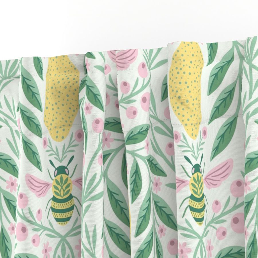 Large | The Bee and the Lemon | Fresh Green, Sage, Yellow & Pink