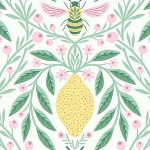 Large | The Bee and the Lemon | Fresh Green, Sage, Yellow & Pink