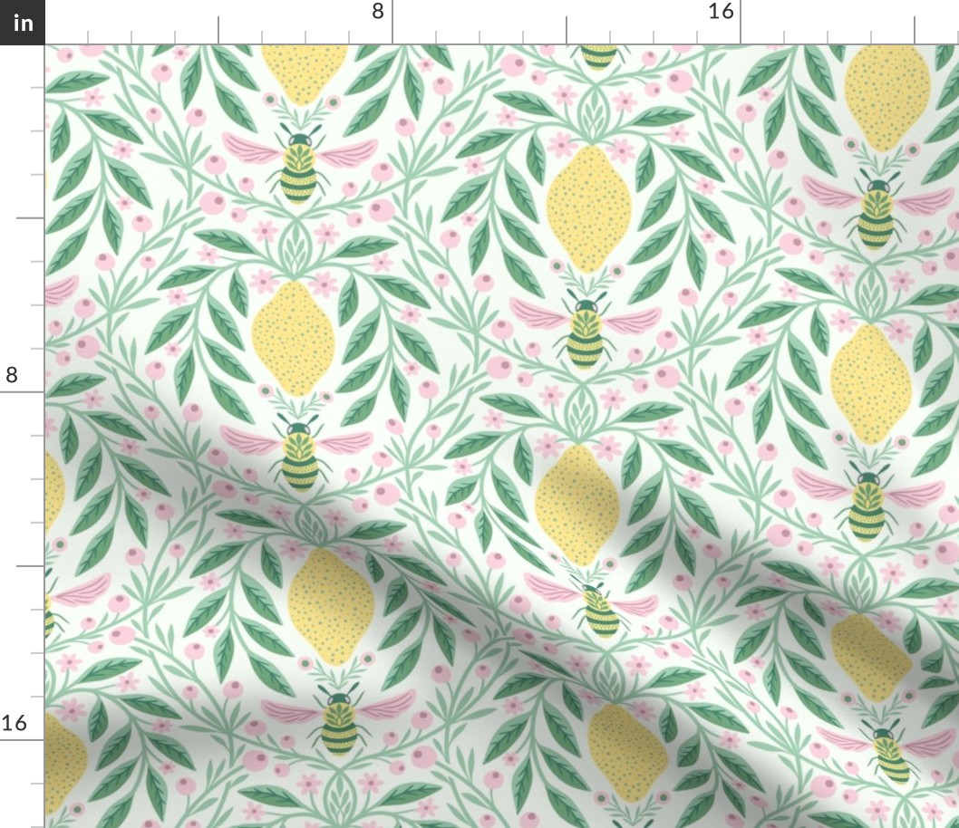 Medium | The Bee and the Lemon | Fresh Green, Sage, Yellow & Pink