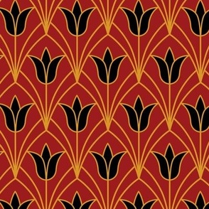 Art Deco Black Tulips Red Small