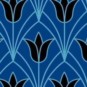 Art Deco Tulips Blue Medium