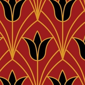 Art Deco Black Tulips Red Medium