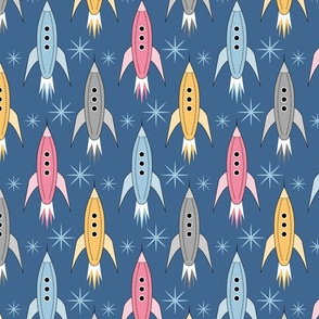 Retro Rockets Blue Pink 