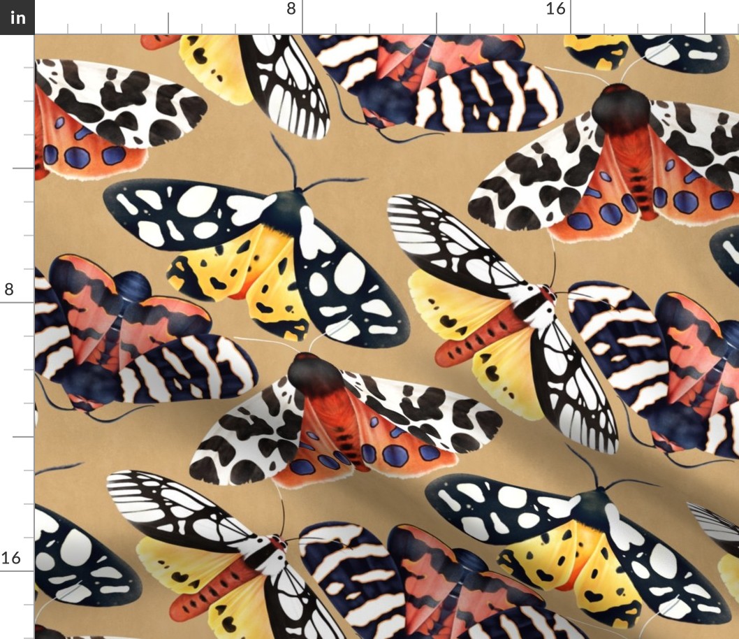 Garden Tiger Moths - on faux suede textured tan 