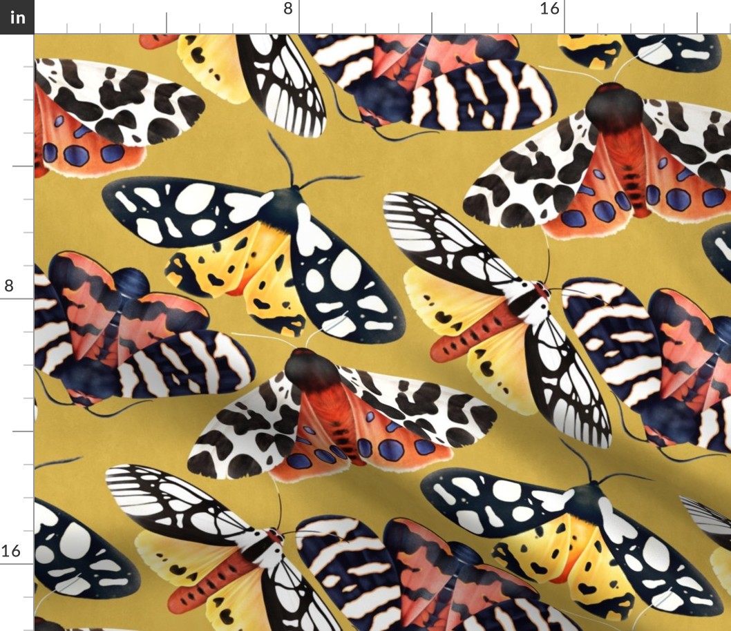 Garden Tiger Moths - on faux suede textured mustard yellow 