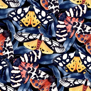 Moonlit Garden Tiger Moths - cool blue leaves 