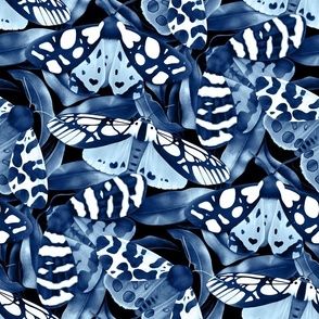 Moonlit Garden Tiger Moths - china blue and white 