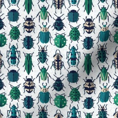 Tiny scale // These don't bug me // white background green and teal retro paper cut retro paper cut beetles and insects