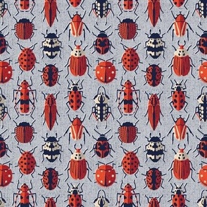 Tiny scale // These don't bug me // light grey background neon orange red retro paper cut beetles and insects