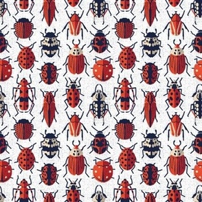 Tiny scale // These don't bug me // white background neon orange red retro paper cut beetles and insects