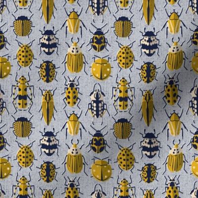 Tiny scale // These don't bug me // light grey background yellow retro paper cut beetles and insects