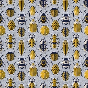 Tiny scale // These don't bug me // light grey background yellow retro paper cut beetles and insects