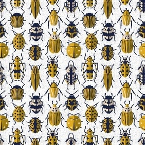 Tiny scale // These don't bug me // white background yellow retro paper cut beetles and insects