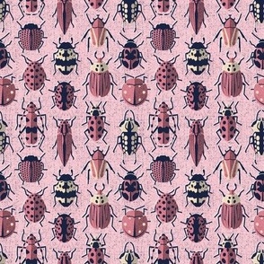 Tiny scale // These don't bug me // pink background pink retro paper cut beetles and insects