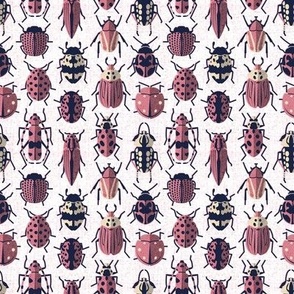 Tiny scale // These don't bug me // white background pink retro paper cut beetles and insects