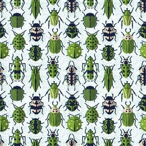 Tiny scale // These don't bug me // white background green retro paper cut beetles and insects