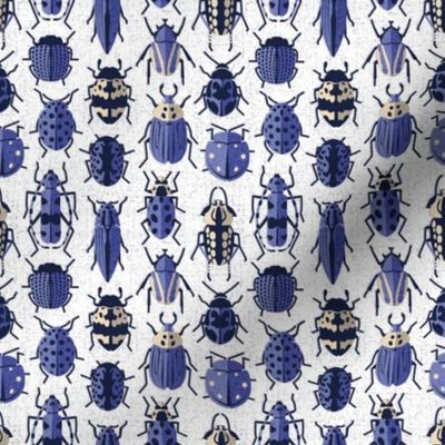 Tiny scale // These don't bug me // white background electric blue retro paper cut beetles and insects