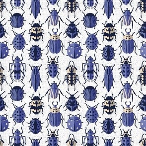 Tiny scale // These don't bug me // white background electric blue retro paper cut beetles and insects