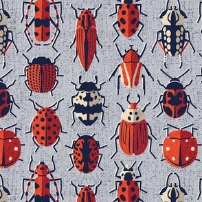 Small scale // These don't bug me // light grey background neon orange red retro paper cut beetles and insects