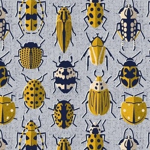 Small scale // These don't bug me // light grey background yellow retro paper cut beetles and insects