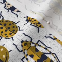 Small scale // These don't bug me // white background yellow retro paper cut beetles and insects