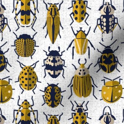 Small scale // These don't bug me // white background yellow retro paper cut beetles and insects