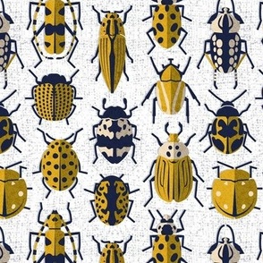 Small scale // These don't bug me // white background yellow retro paper cut beetles and insects