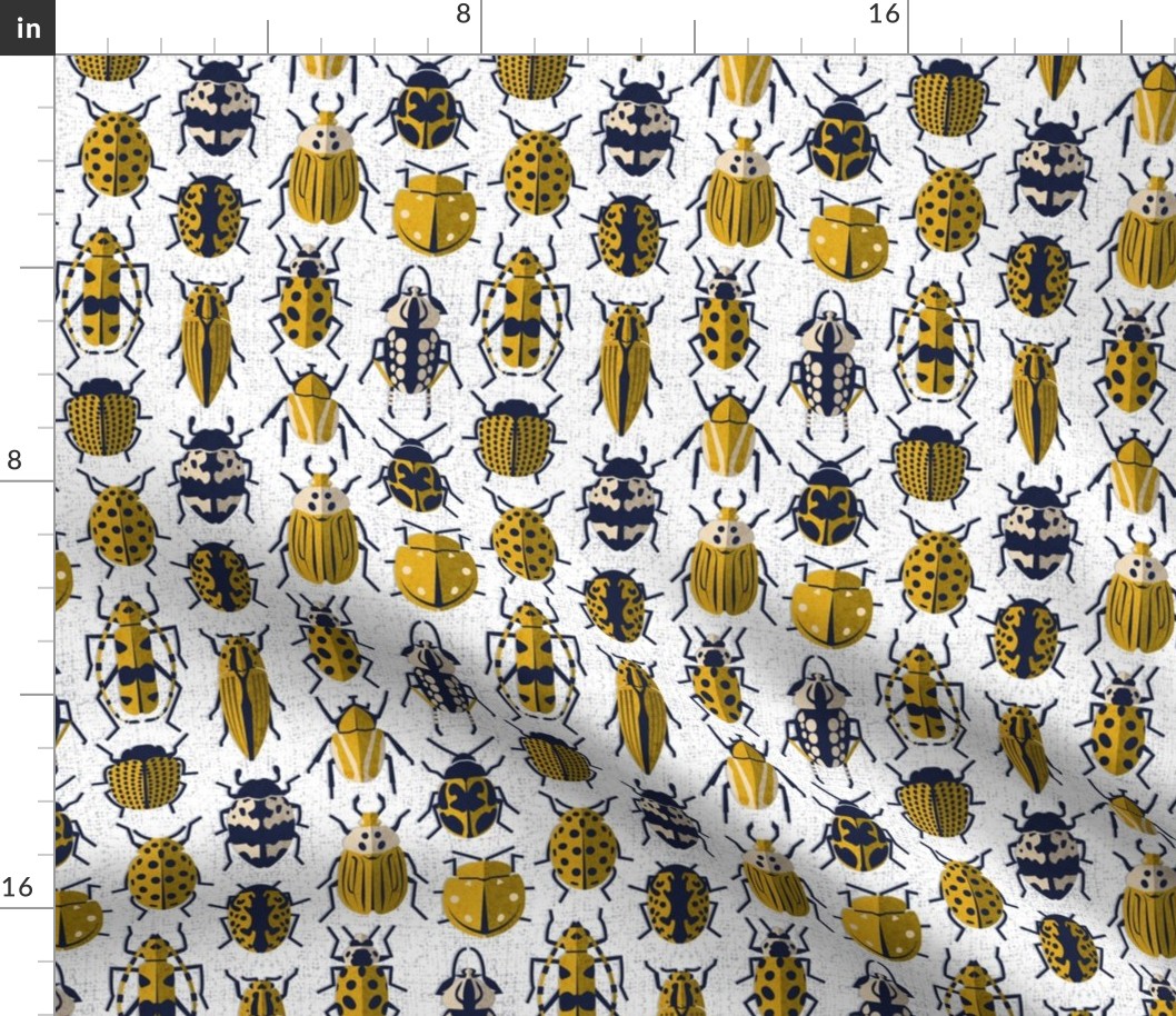 Small scale // These don't bug me // white background yellow retro paper cut beetles and insects