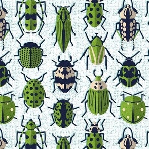 Small scale // These don't bug me // white background green retro paper cut beetles and insects