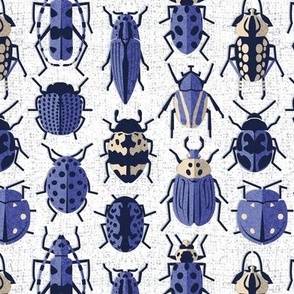 Small scale // These don't bug me // white background electric blue retro paper cut beetles and insects
