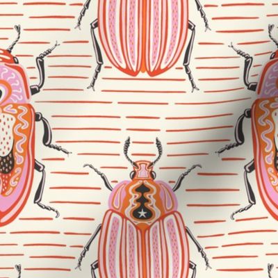 colourful bugs - pink orange - red stripes - large scale