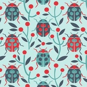 Retro Ladybugs (Teal and Red Palette) – Small Scale