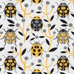 Retro Ladybugs (Grey and Yellow Palette) – Small Scale