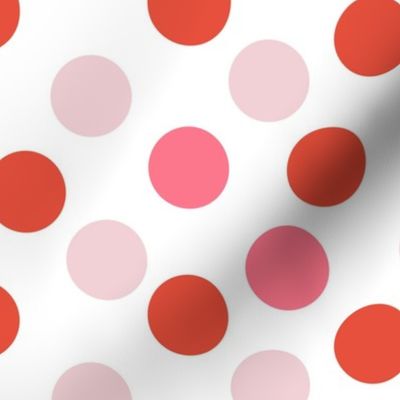 Red and Pink Polka Dots on white 