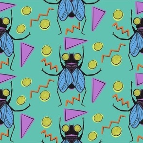 Buggin Out - Retro 80s Fly Insect on Turquoise