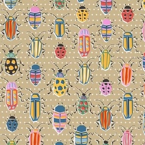 colourful retro bug collection - on polka dotted sand - small scale