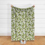 Green big leaf pattern with olive and apple green leaves in white background