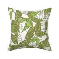 Green big leaf pattern with olive and apple green leaves in white background