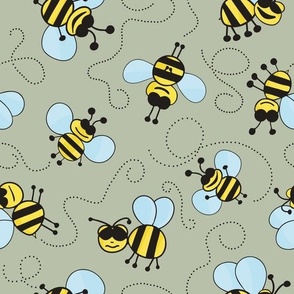 Cute and joyful simple bumble bee pattern in green and yellow colors