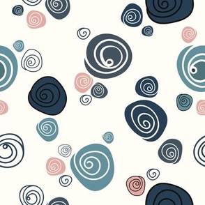 Retro doodle rose pattern in pale navy blue and old pink