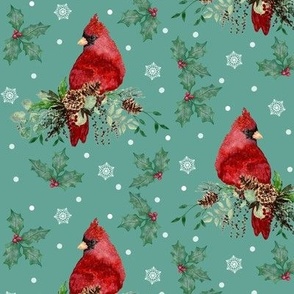Cardinals And Holly Christmas Snowflakes