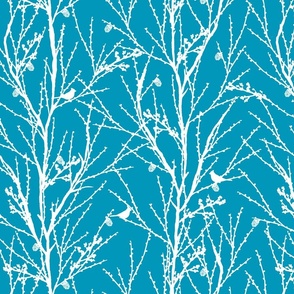 Winter Trees - White on Blue-Aqua Background 