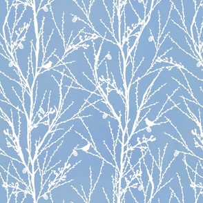 Winter Trees - White on Cerulean Blue 
