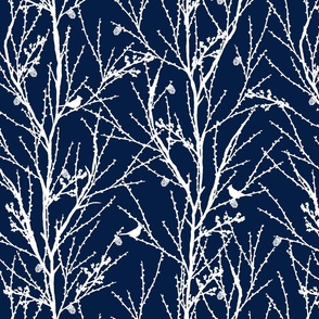 Winter Trees - White on Dark Blue 