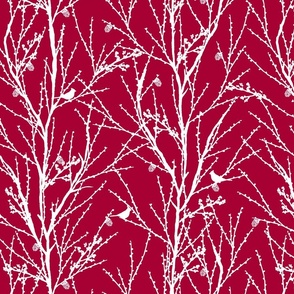 Winter Trees - White on Cranberry Red