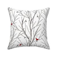 Cardinals in Winter- Gray on White 