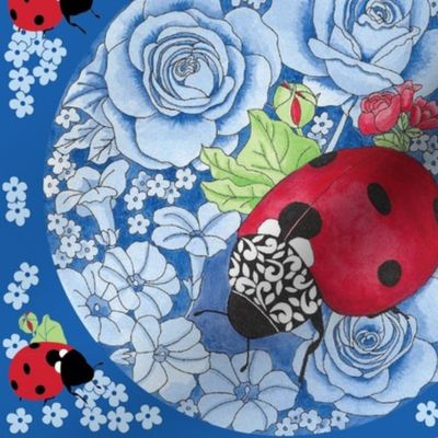  Ladybugs Blue Bouquet  medium print 9 inch