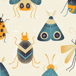 Retro Bugs, Beetles, and Moths - textured insects - small / medium scale