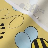 Joyful bees pattern on yellow background in cartoon style drawing