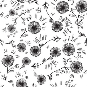 Black and white hand drawn bold wildflowers pattern